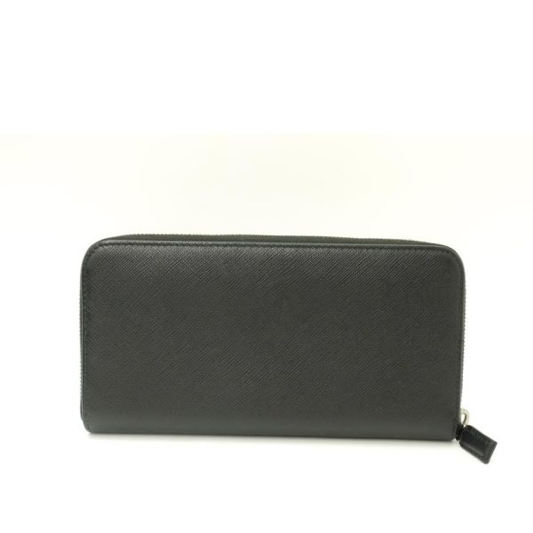 46956 2 Prada Saffiano Round Zipper Long Wallet Black