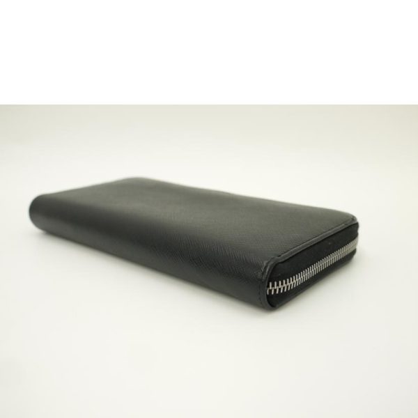 46956 3 Prada Saffiano Round Zipper Long Wallet Black