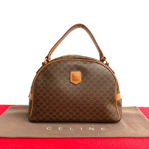 471k241667236 1 Celine Vintage Macadam Triomphe Logo Leather Boston Bag Brown