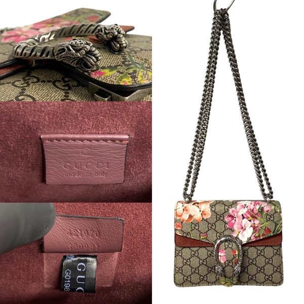 473k1374177 5 Gucci Dionysus GG Supreme Flora Leather 2way Shoulder Bag Brown