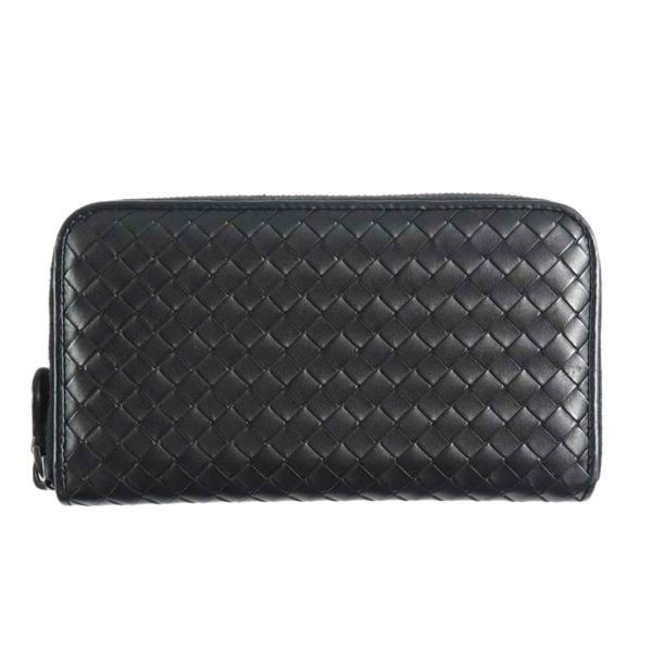 47460 1 Bottega Veneta Leather Round Zipper Long Wallet Black