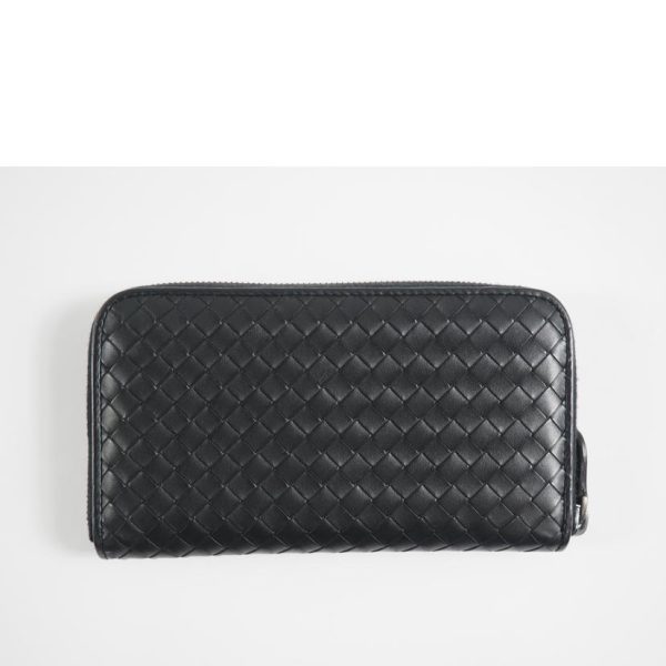 47460 2 Bottega Veneta Leather Round Zipper Long Wallet Black