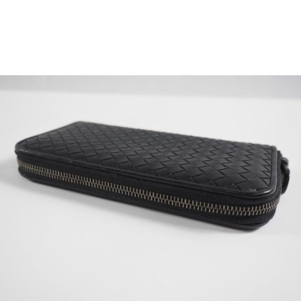 47460 3 Bottega Veneta Leather Round Zipper Long Wallet Black