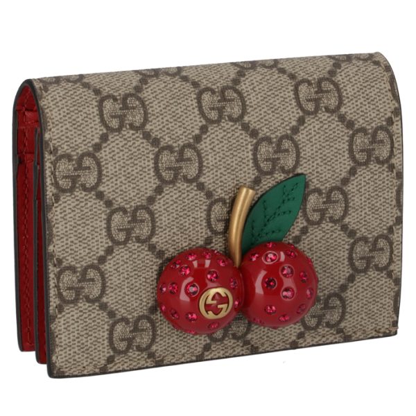 476050k9gxt8694 GUCCI GG Supreme Cherry Bifold Wallet Beige