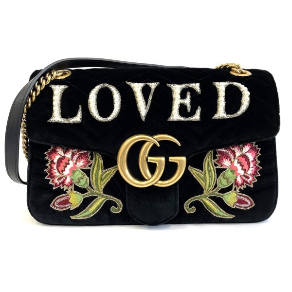 47820 1 Gucci GG Marmont Velvet Chain Shoulder Bag Black