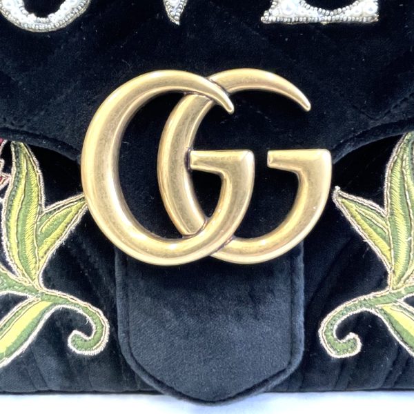 47820 11 Gucci GG Marmont Velvet Chain Shoulder Bag Black