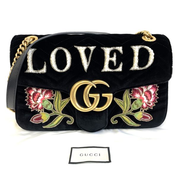 47820 5 Gucci GG Marmont Velvet Chain Shoulder Bag Black