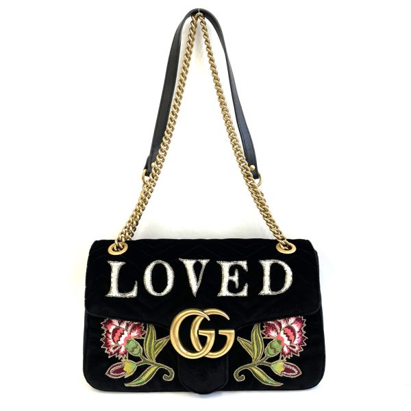 47820 6 Gucci GG Marmont Velvet Chain Shoulder Bag Black