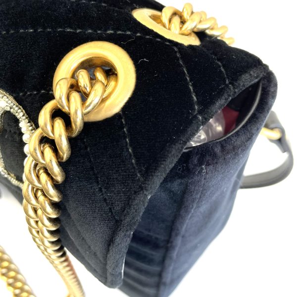 47820 8 Gucci GG Marmont Velvet Chain Shoulder Bag Black