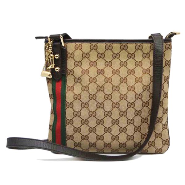 47979 1 GUCCI GG Canvas Sherry Line Leather Shoulder Bag