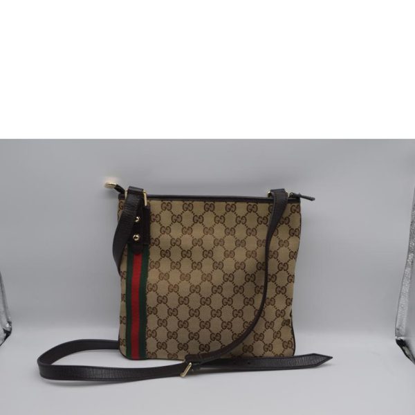 47979 2 GUCCI GG Canvas Sherry Line Leather Shoulder Bag