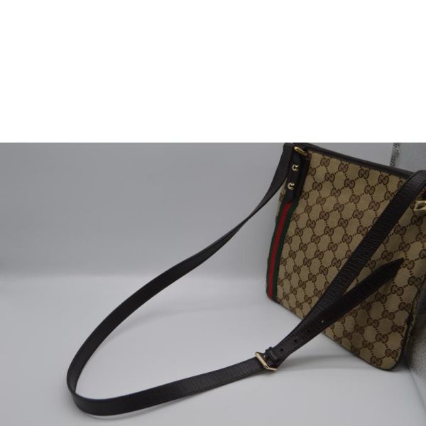 47979 4 GUCCI GG Canvas Sherry Line Leather Shoulder Bag