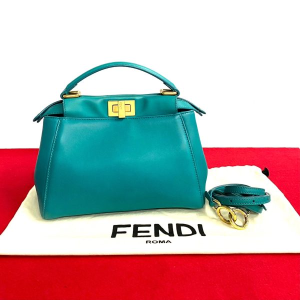 479l242291673 1 Fendi Peekaboo Mini Leather 2way Shoulder Bag Green