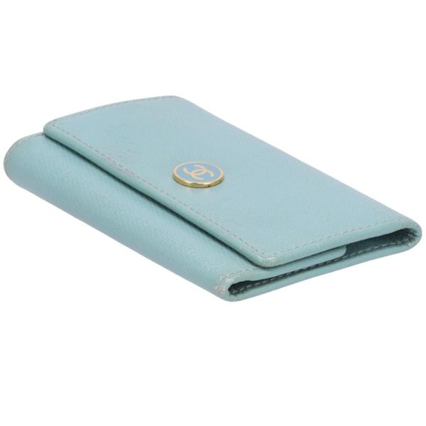 48110 3 Chanel Leather Key Case Light Blue