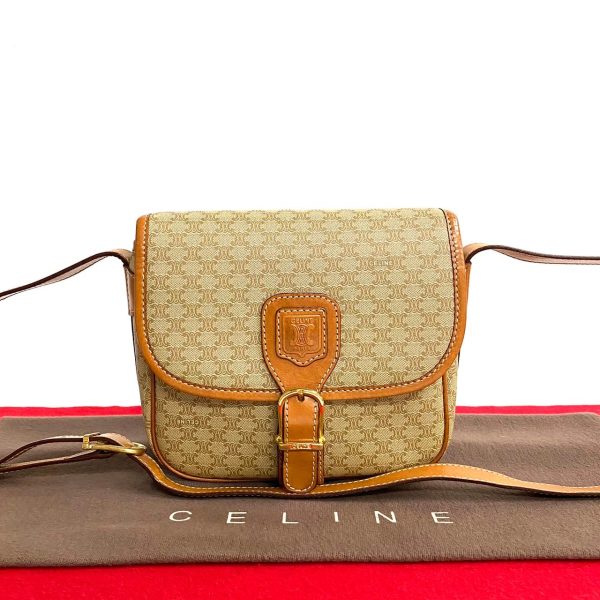 481l242378737 1 Celine Vintage Macadam Blason Triomphe Leather Shoulder Bag Pochette Beige