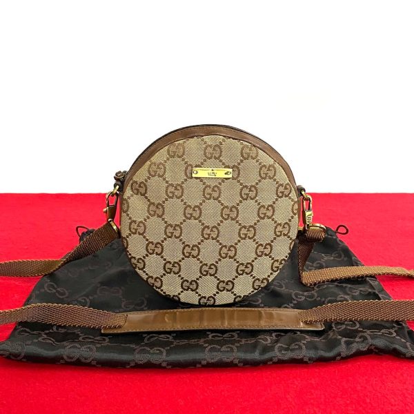 482l242405042 1 Gucci GG Canvas Logo Leather Mini Shoulder Bag Brown