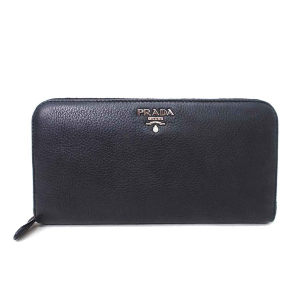 48342 1 PRADA Prada Saffiano Leather Round Zipper Long Wallet Bag Black