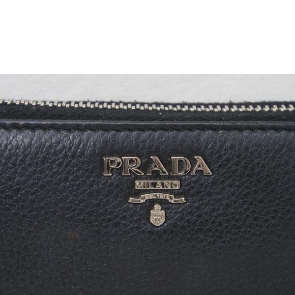 48342 3 PRADA Prada Saffiano Leather Round Zipper Long Wallet Bag Black