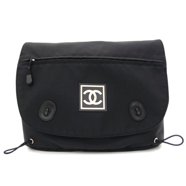 48534 1 Chanel Coco Mark Nylon Messenger Black Shoulder Bag