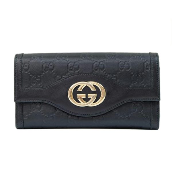 48698 1 Gucci Interlocking Logo Shima Leather Long Wallet Black