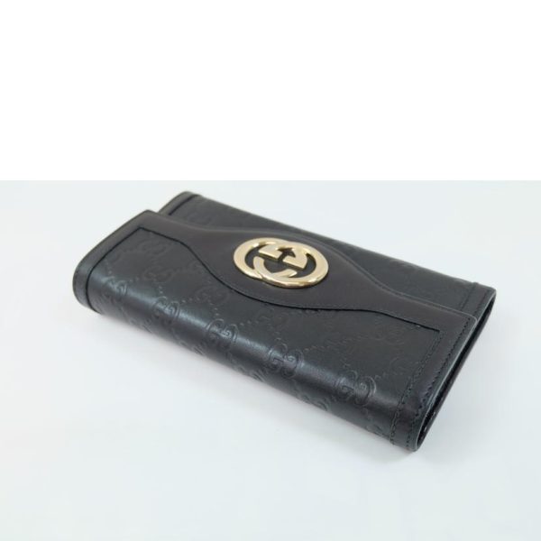 48698 3 Gucci Interlocking Logo Shima Leather Long Wallet Black