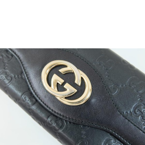 48698 8 Gucci Interlocking Logo Shima Leather Long Wallet Black