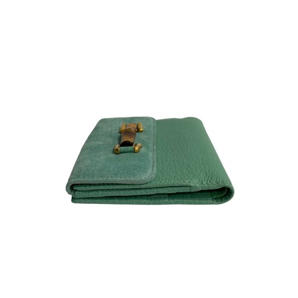 487l242548204 6 Gucci Vintage Vintage Bamboo Leather Suede Bifold Wallet Green