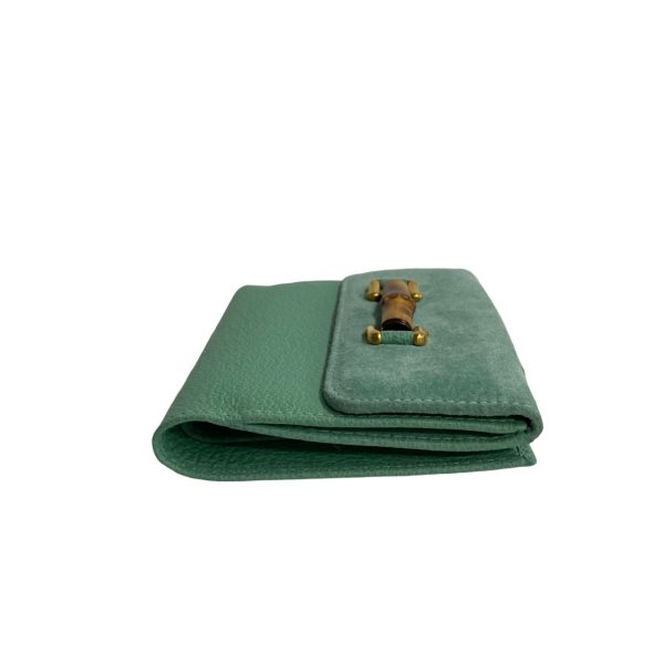 487l242548204 7 Gucci Vintage Vintage Bamboo Leather Suede Bifold Wallet Green