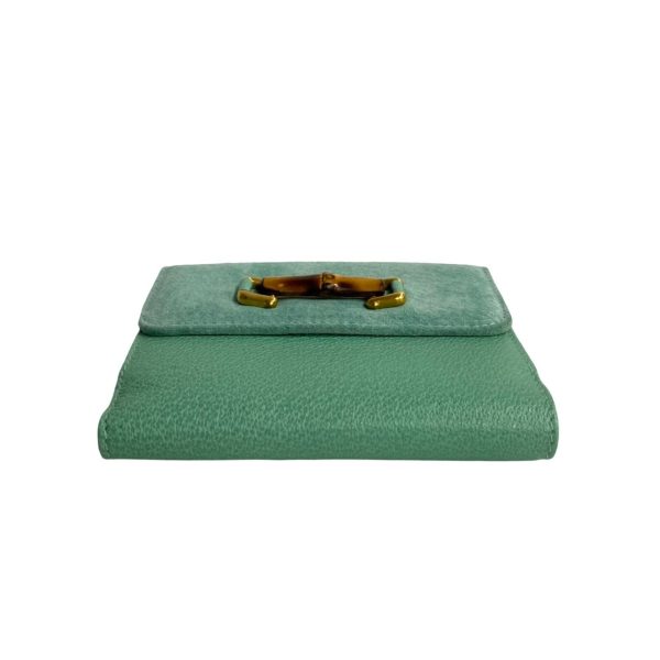 487l242548204 8 Gucci Vintage Vintage Bamboo Leather Suede Bifold Wallet Green