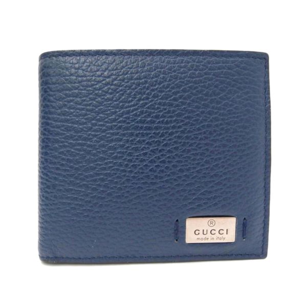 48862 1 Gucci Metal Tag Grained Leather Bi Fold Wallet Blue