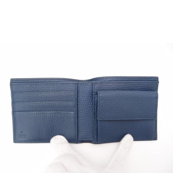 48862 4 Gucci Metal Tag Grained Leather Bi Fold Wallet Blue