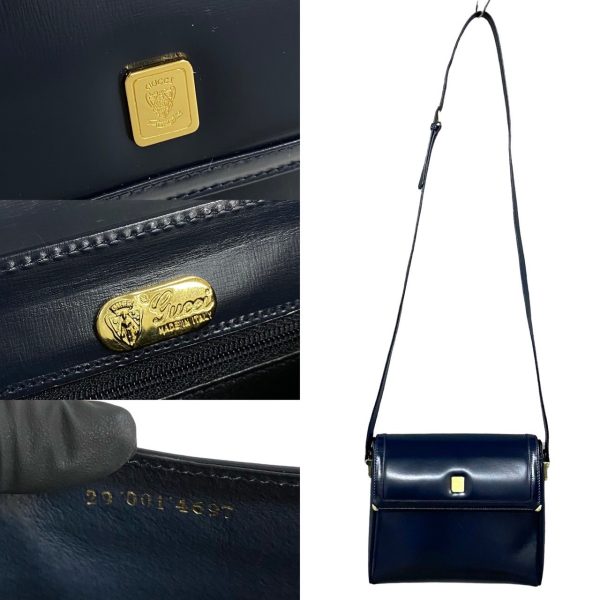 488l1876596 4 Gucci Vintage Vintage Crest Leather Mini Shoulder Bag Navy