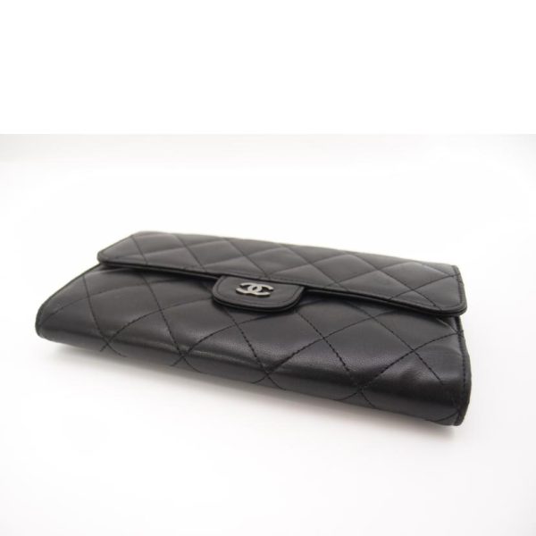 49186 3 Chanel Timeless Classic Trifold Long Wallet Black