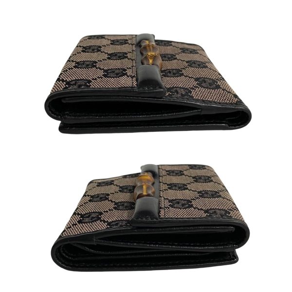 491a242936493 5 Gucci Bamboo GG Logo Leather Canvas Bifold Wallet Black