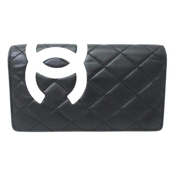 49271 1 Chanel Cambon Line Bi Fold Wallet Bag Black