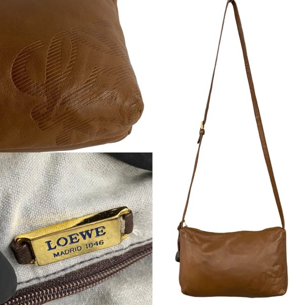 493a2011385 4 Loewe Anagram Logo Nappa Leather Mini Shoulder Bag Brown