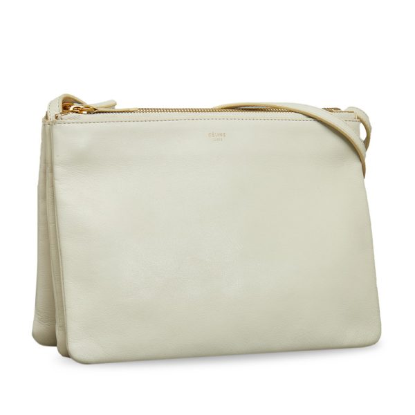 493pbumlhhgdzpzw 2 Celine Trio Small Crossbody Shoulder Bag Pouch White Ivory Leather