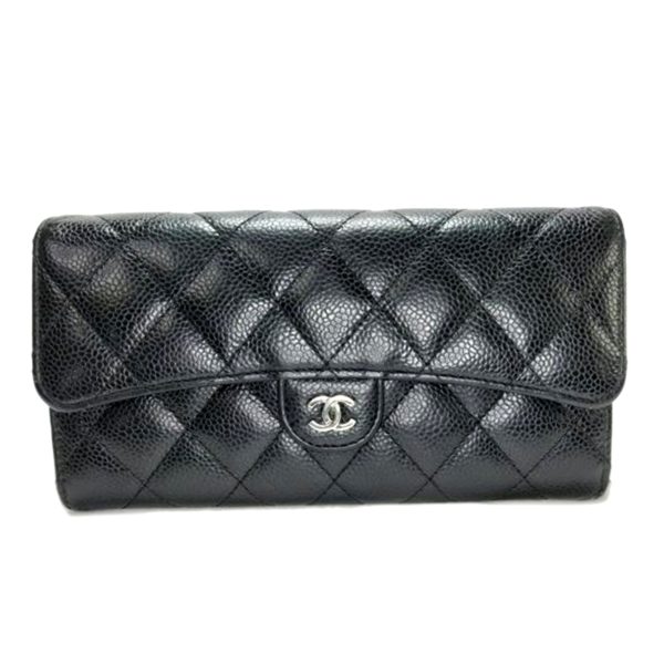 49423 2 Chanel Matelasse Caviar Fold Wallet Black