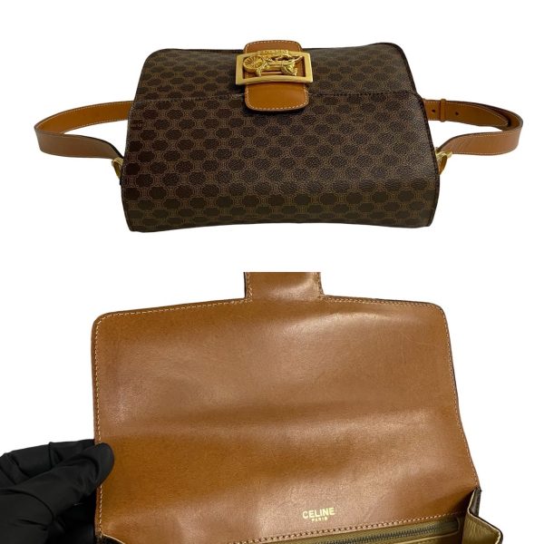 494a2054979 9 Celine Vintage Macadam Blason Triomphe Carriage Metal Fittings Leather Shoulder Bag Brown