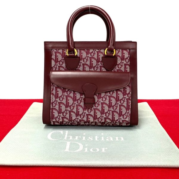 496a2159094 1 Christian Dior Trotter Canvas Leather Mini Tote Bag Wine Red