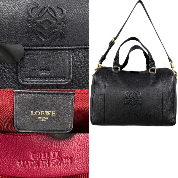 497a243203343 4 Loewe Justa Anagram Logo Leather 2way Mini Boston Bag Black