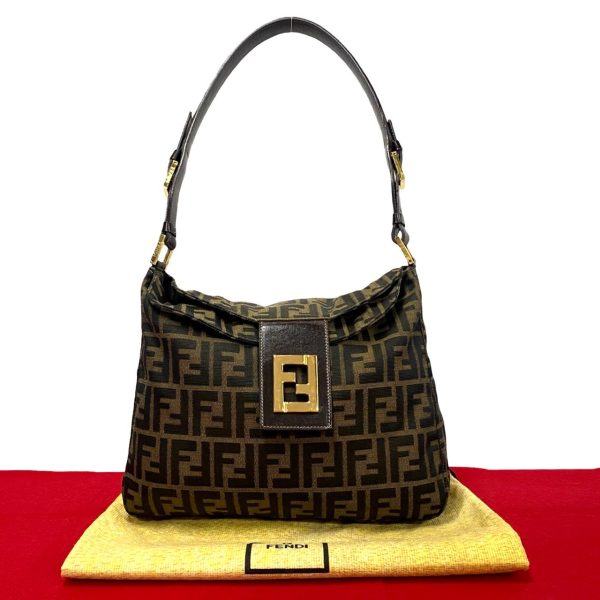 498a243307300 1 Fendi Mamma Bucket Zucca FF Leather Semi Shoulder Bag Brown