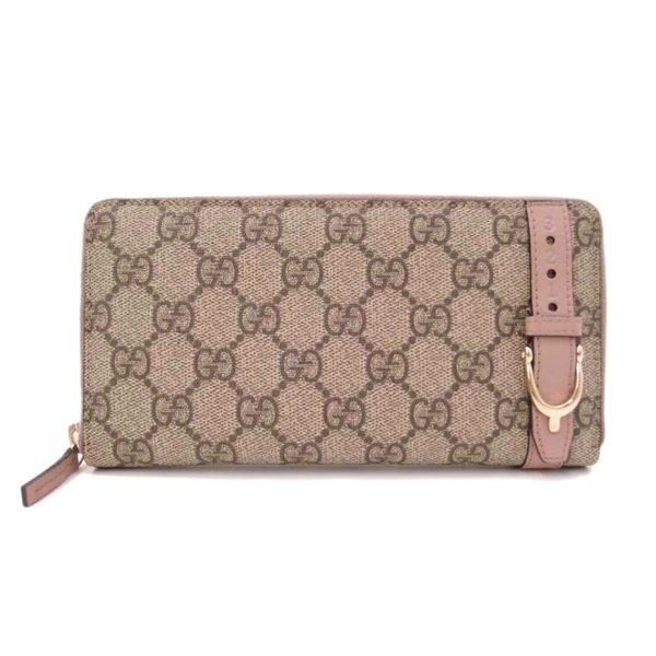 49950 1 Gucci GG Supreme Round Zipper Long Wallet Pink