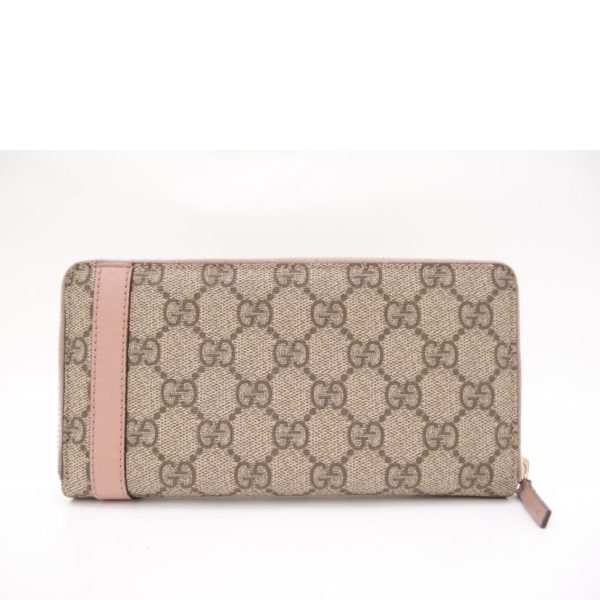 49950 2 Gucci GG Supreme Round Zipper Long Wallet Pink