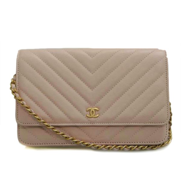 49978 1 Chanel V Stitch Matelasse Chain Shoulder Wallet Pink