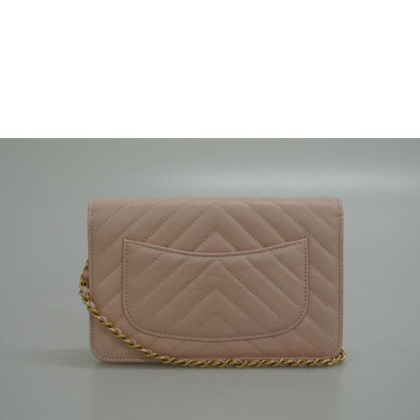 49978 2 Chanel V Stitch Matelasse Chain Shoulder Wallet Pink