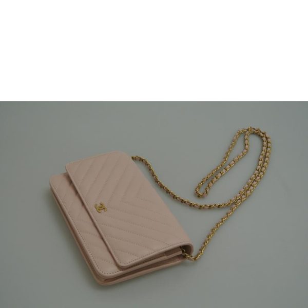 49978 3 Chanel V Stitch Matelasse Chain Shoulder Wallet Pink