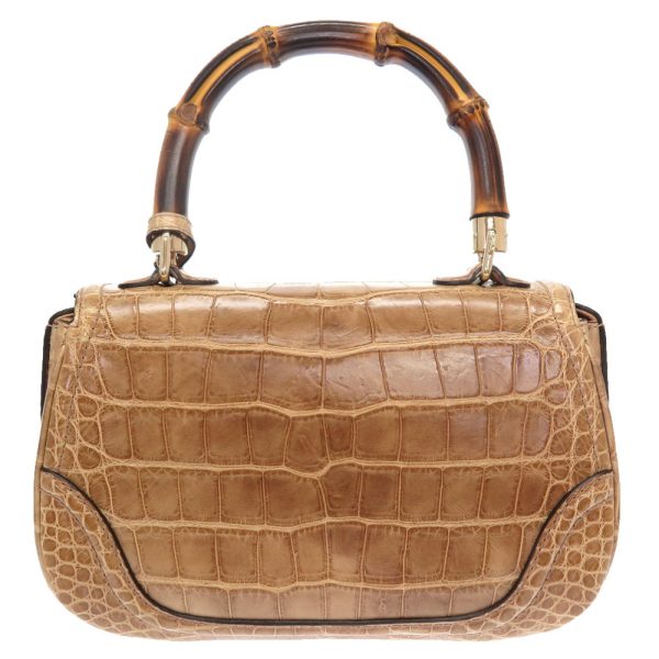 4f0109a6 2 Gucci Crocodile Bamboo 2WAY Handbag Beige Brown