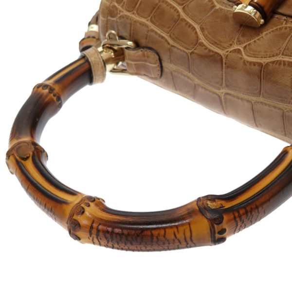 4f0109a6 6 Gucci Crocodile Bamboo 2WAY Handbag Beige Brown