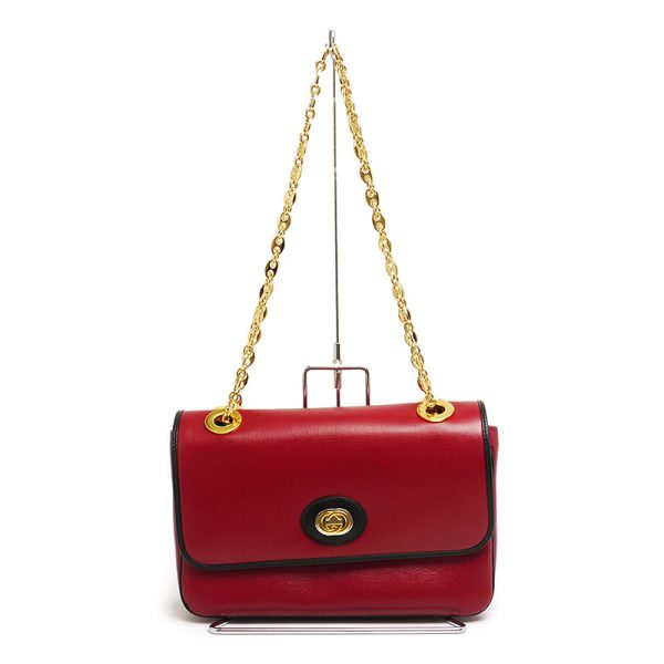 4h0724 1 GUCCI Chain Shoulder Bag 576421 Leather Red x Black Storage Bag